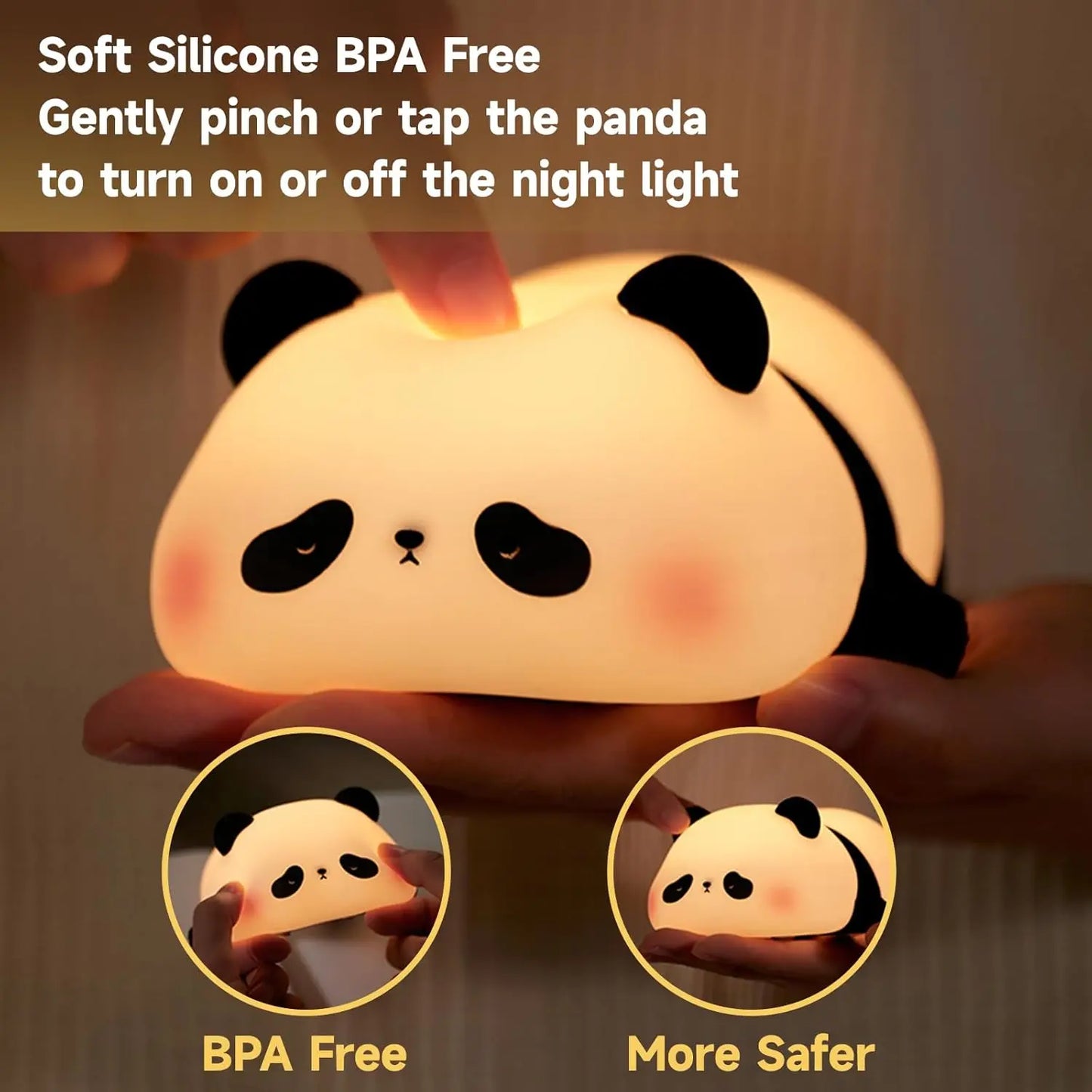 Panda Night Light Sleep Aid, 5.1 IN Soft Silicone, 3 Brightness & 30-Min Auto Off