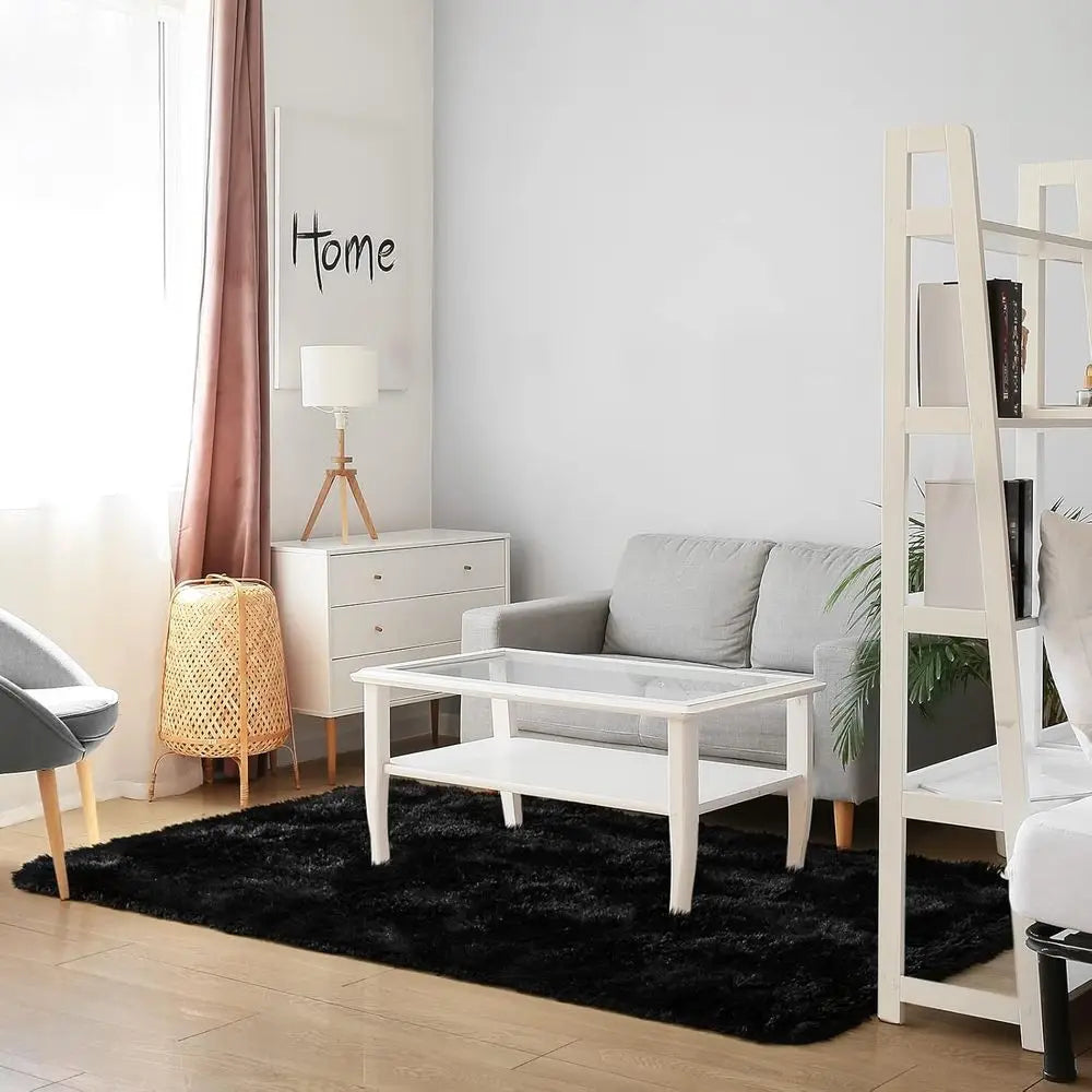 3x5 Non-Slip Black Shag Rug - Plush, Soft Carpet for Living Room, Bedroom, Nursery, Dorm