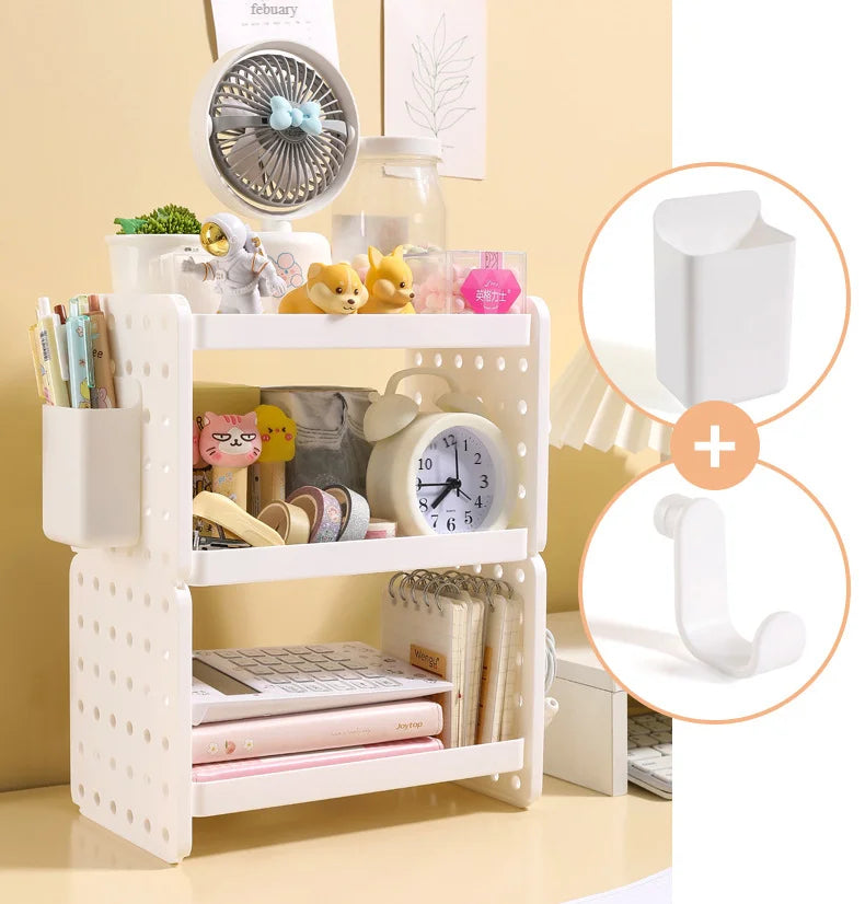 Multi-functional 3-tier Desktop Organizer, Desktop Shelf, Hole Board