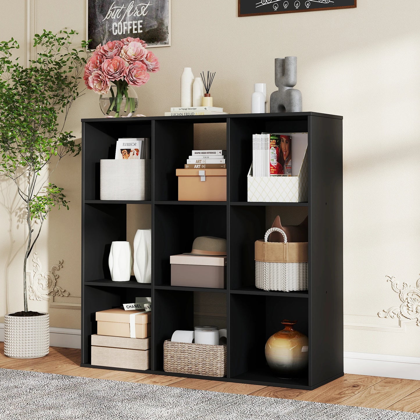 JHK 9 Cube Storage Organizer Wooden Shelf Bookcase Open Bookshelf for Living Room and Home Office Display Storage Bookcase