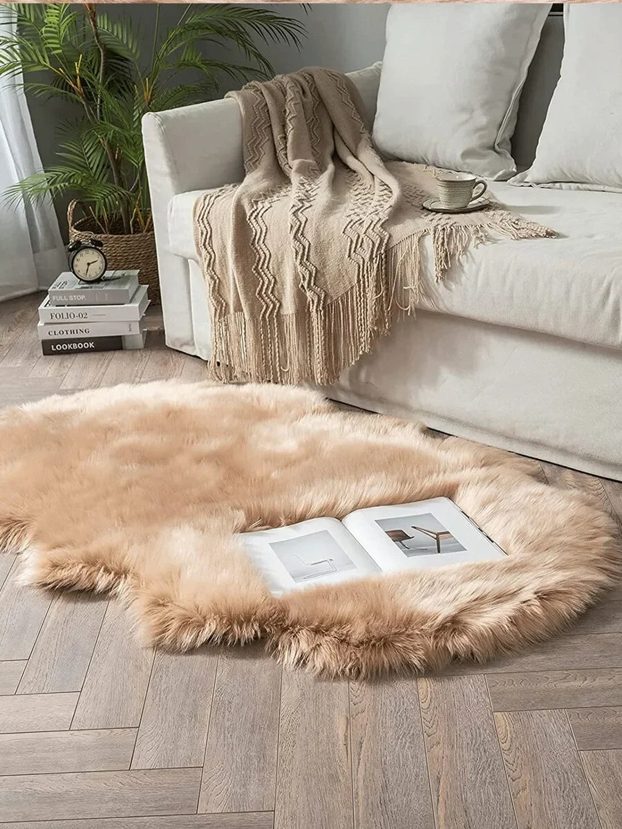 1PC Soft Faux Fur Rug White Fluffy Area Rug For Living Room