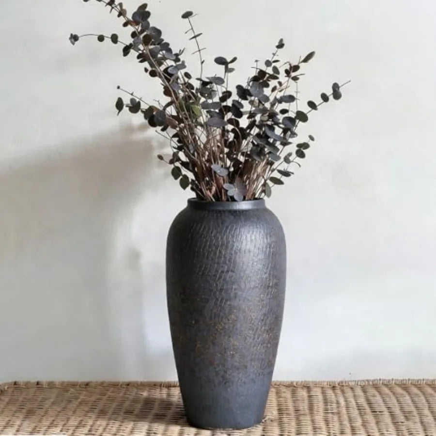 Rustic Ceramic Vase 13.8" Large Ceramic Vase for Home Decor, Modern Terracotta Floor Vase for Living Room, Entryway, Kitchen, V