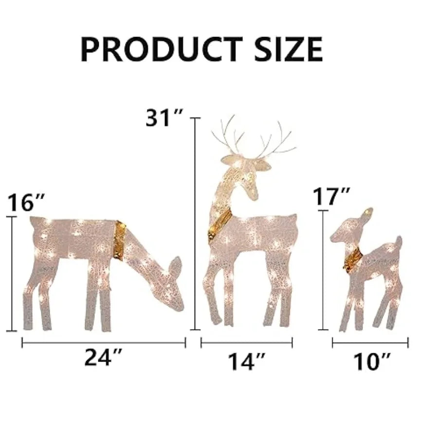 Christmas Outdoor Decoration, 3-Piece Lighted 2D Family with 60 L, Pre-Lit Light Up Deer Set, Waterproof Outdoor Christmas Deer