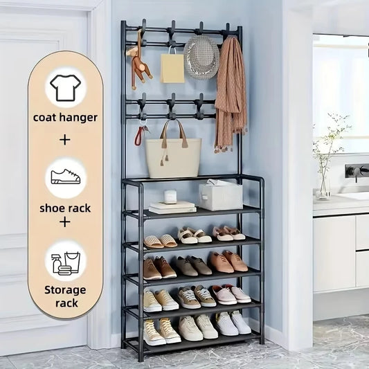 Shoe & Coat Rack 5-Tier Large Capacity Entryway Organizer Space-Saving Layered Storage for Apartment Dorm Home
