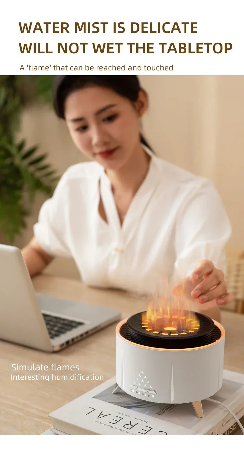 Flame Aroma Diffuser with White Noise Volcanic Lava Large Humidifier Jellyfish Mist Style Essential Oil Diffuser 3 Speed Modes