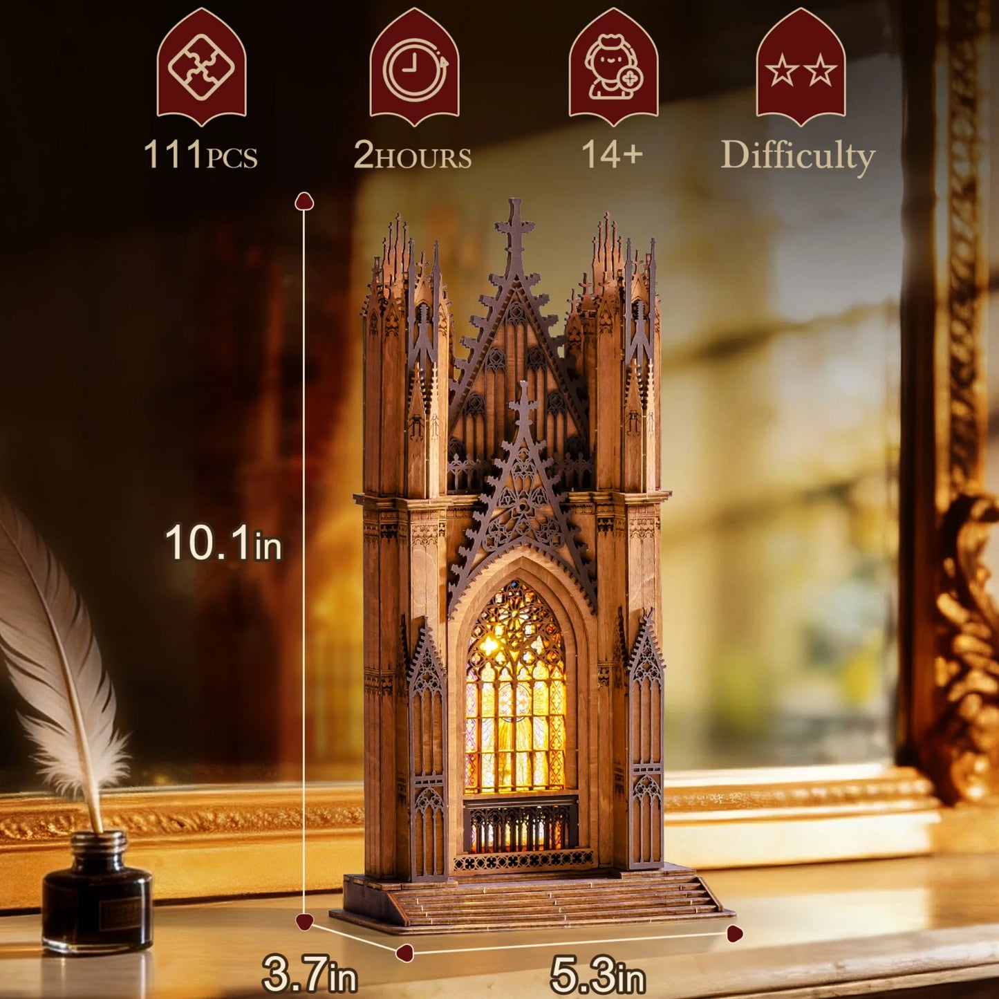 Rolife Wooden 3D Puzzle Twin-Tower Cathedral Model Building Kit