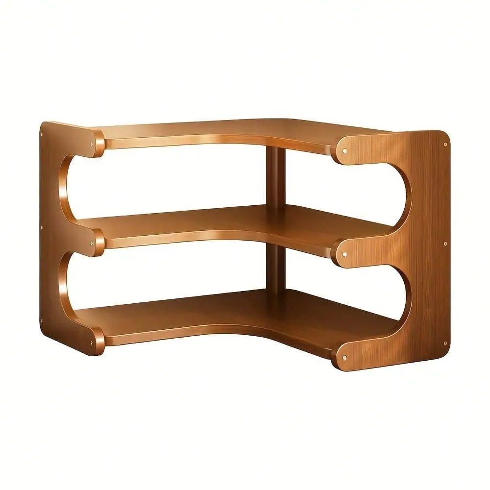 MultiTier Bamboo Corner Desk Shelf Natural Wood Rectangular Corner Organizer For Plants, Books Stationery SpaceSaving Desktop S
