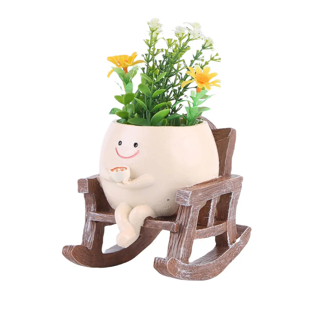 Creative Rocking Chair/Swing Face Plant Pot Garden Pots Cute Resin Head Planters Home Garden Supplies for Indoor Outdoor Plants