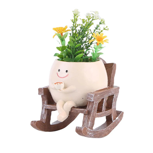 Creative Rocking Chair/Swing Face Plant Pot Garden Pots Cute Resin Head Planters Home Garden Supplies for Indoor Outdoor Plants