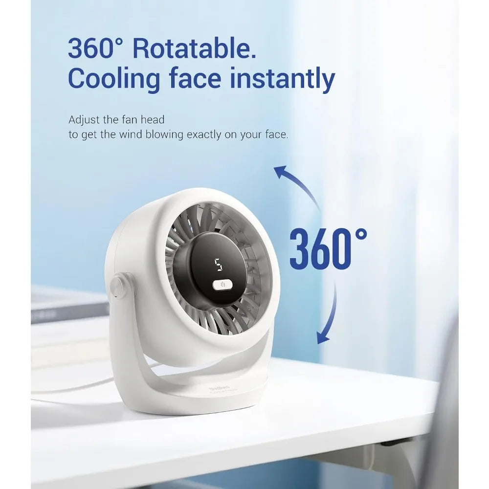 USB Desk Turbo Fan, Ultra-Quiet Mini Desk Fan, Powerful Wind, LED Display, 5 Speed, 360° Rotating Small Portable Fan for Home, Office and Outdoor Cool Tech Gadgets