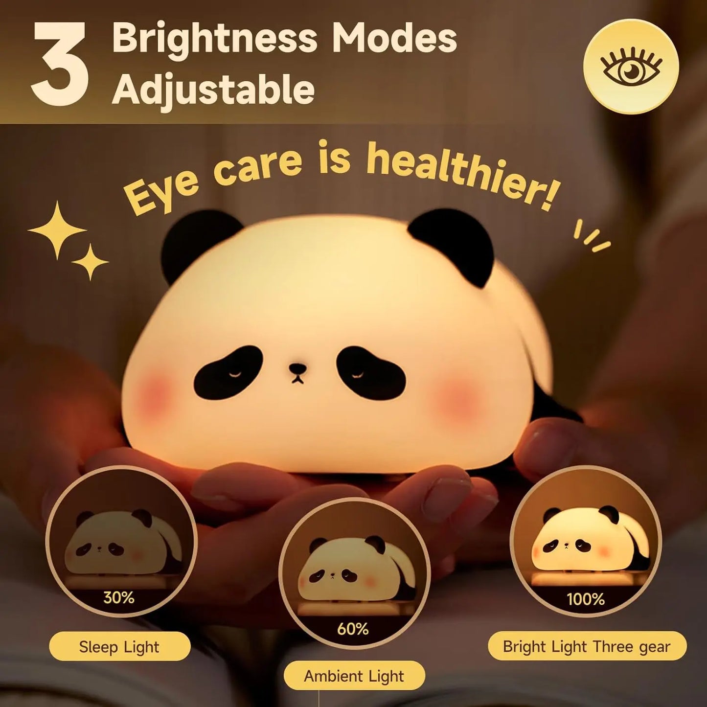 Panda Night Light Sleep Aid, 5.1 IN Soft Silicone, 3 Brightness & 30-Min Auto Off
