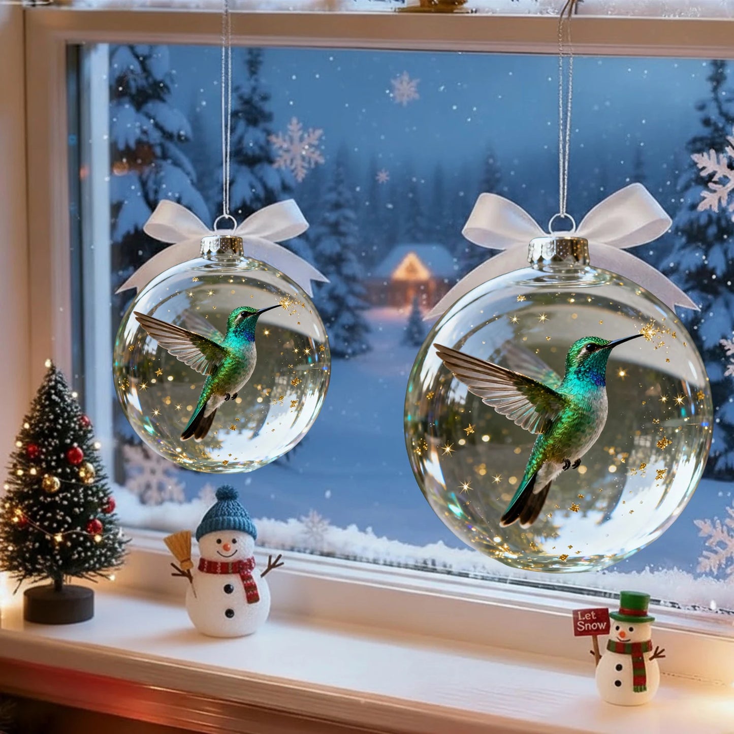 Nature's Birds Crystal Glass Ornament Set Clear Christmas Balls Xmas Tree Hanging Pendant for Holiday Christmas Party Home Decor