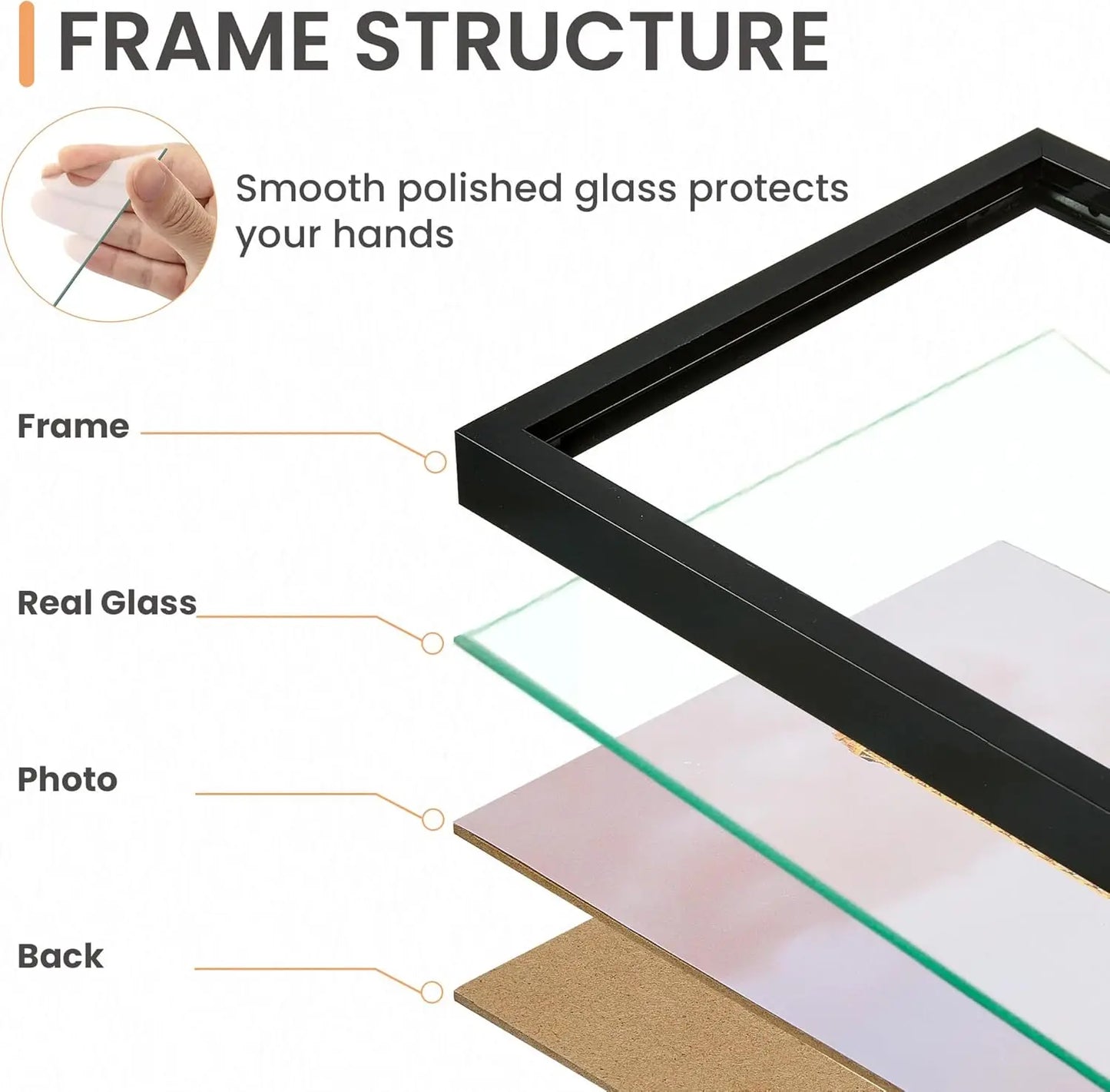 5x7 Picture Frame Set of 3, Made of High Definition Glass for 5 X 7 Black Frames, Wall and Tabletop Display Thin Border Photo Frame for Home Décor