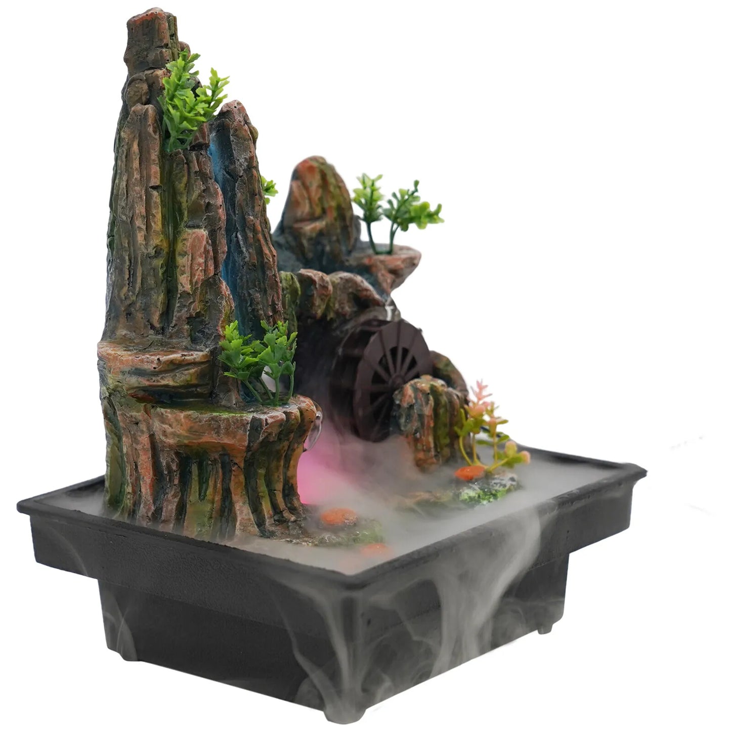 Multi-Function Desktop Waterfall, Windmill Fountain with LED Mist & Fish Tank, 3-in-1 Relaxing Water Feature for Home Decor