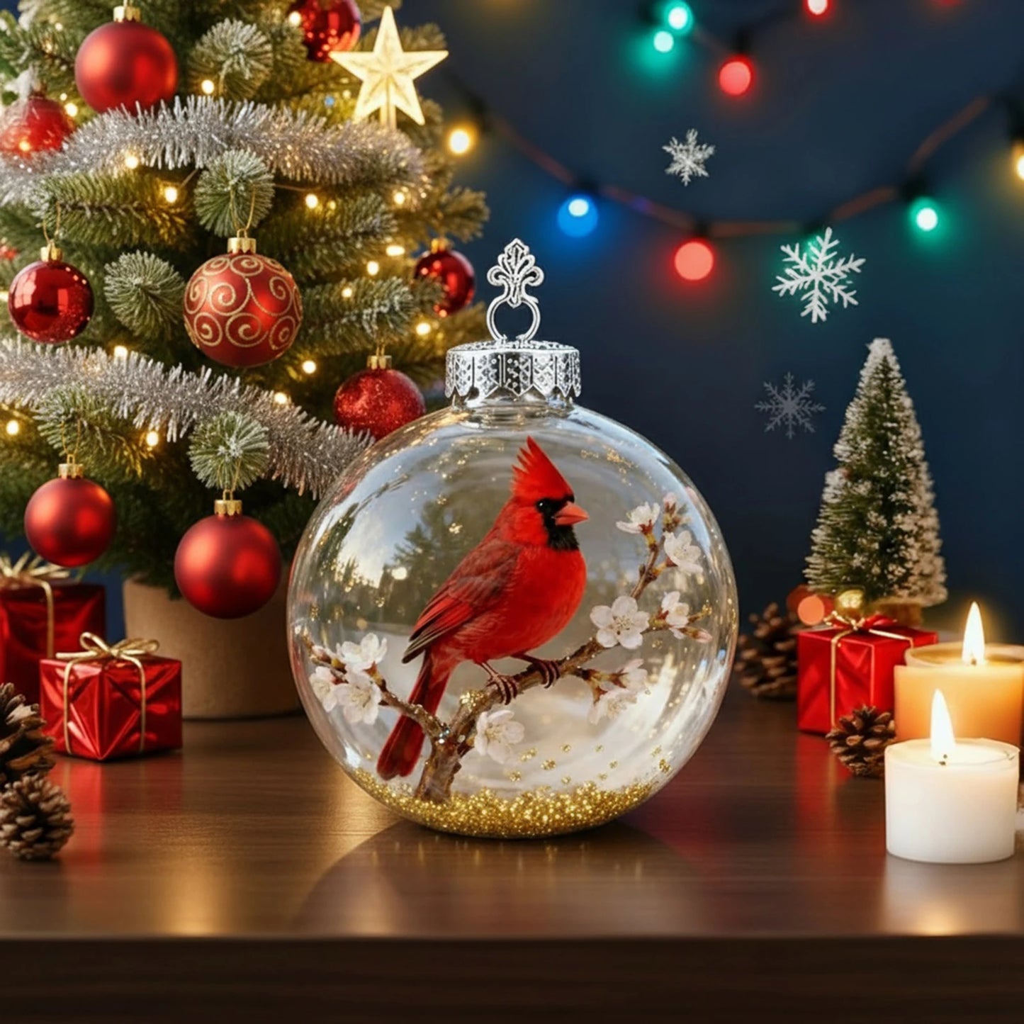 Nature's Birds Crystal Glass Ornament Set Clear Christmas Balls Xmas Tree Hanging Pendant for Holiday Christmas Party Home Decor