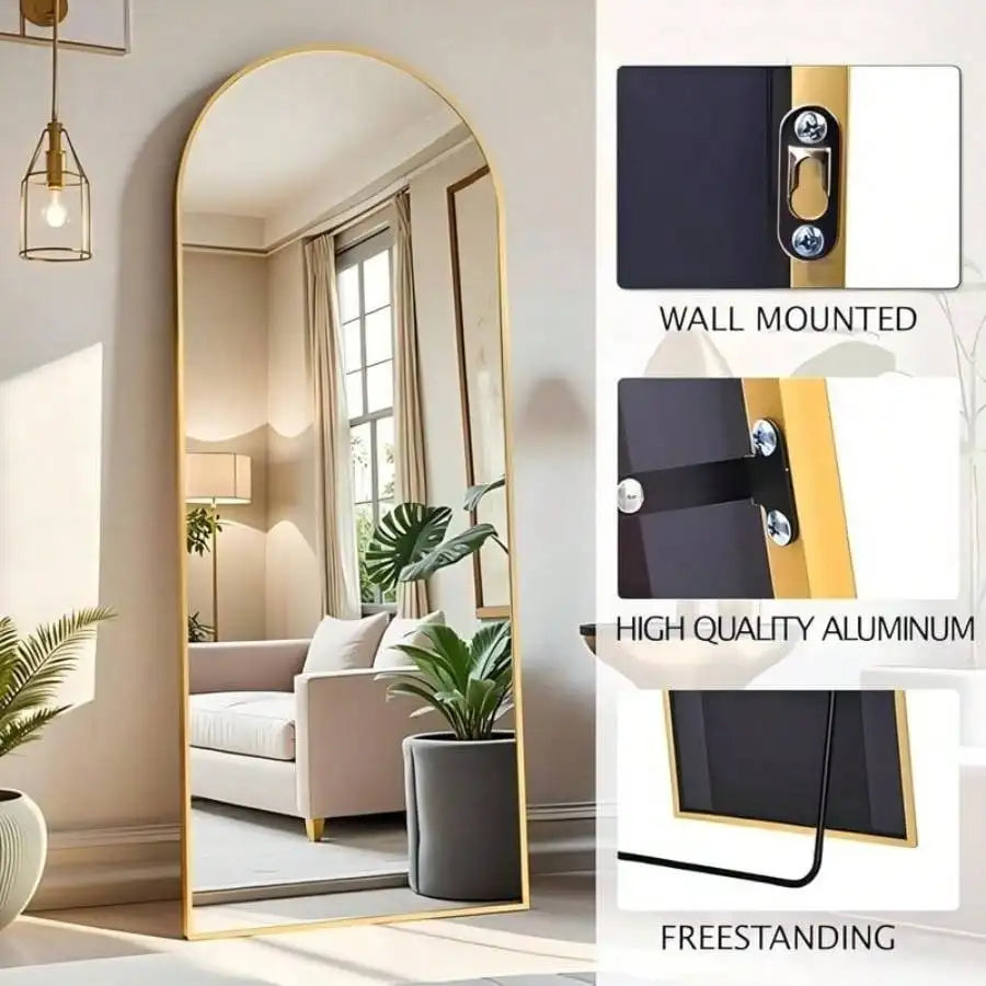 Arched Full Length Mirror Floor Mirror Wall Mounted Gold