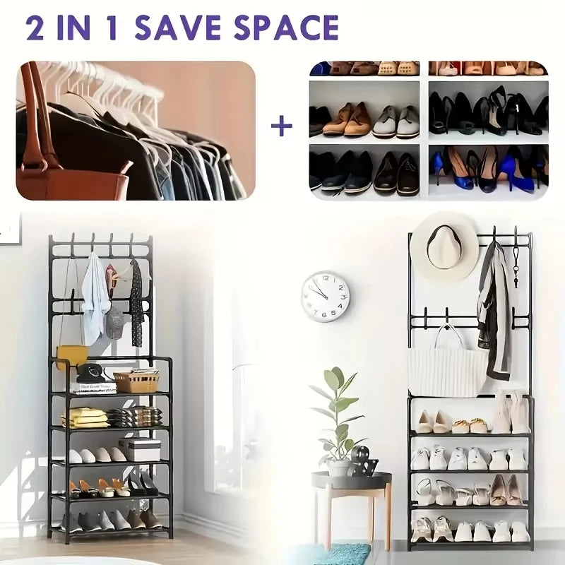 Shoe & Coat Rack 5-Tier Large Capacity Entryway Organizer Space-Saving Layered Storage for Apartment Dorm Home