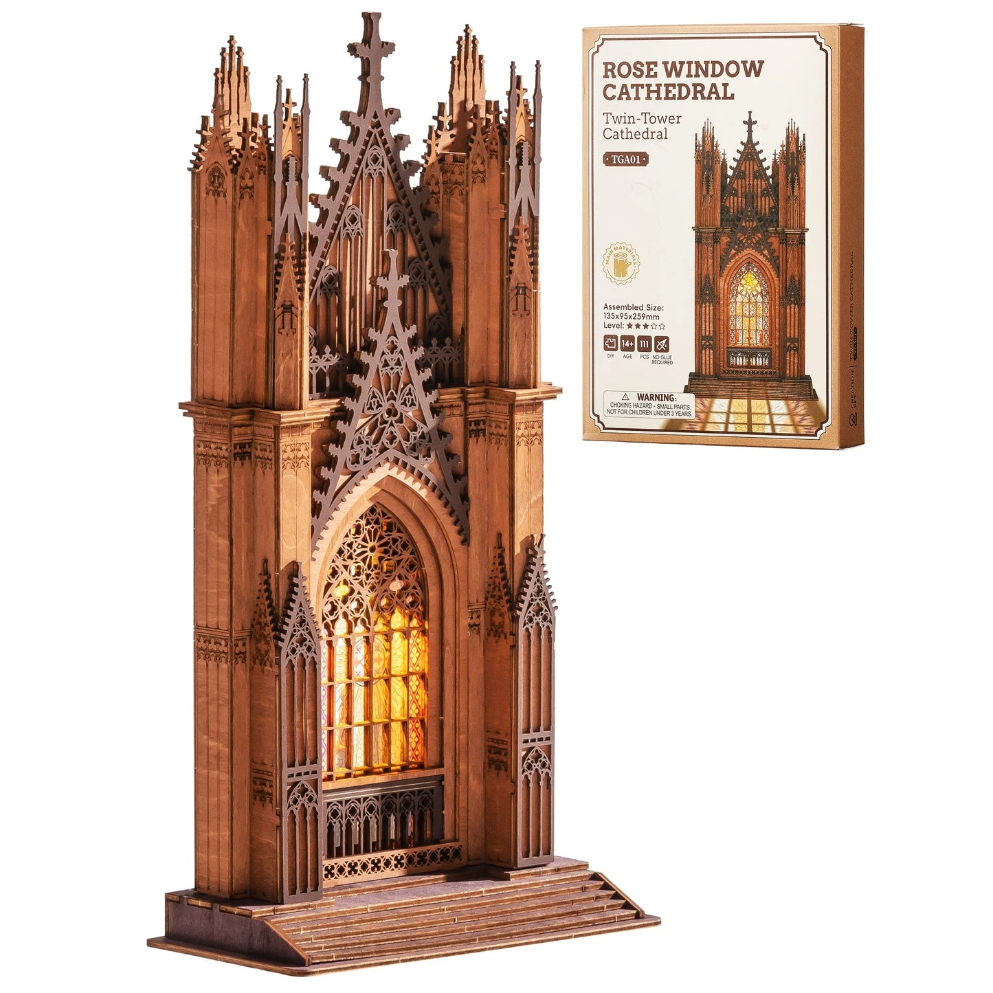 Rolife Wooden 3D Puzzle Twin-Tower Cathedral Model Building Kit