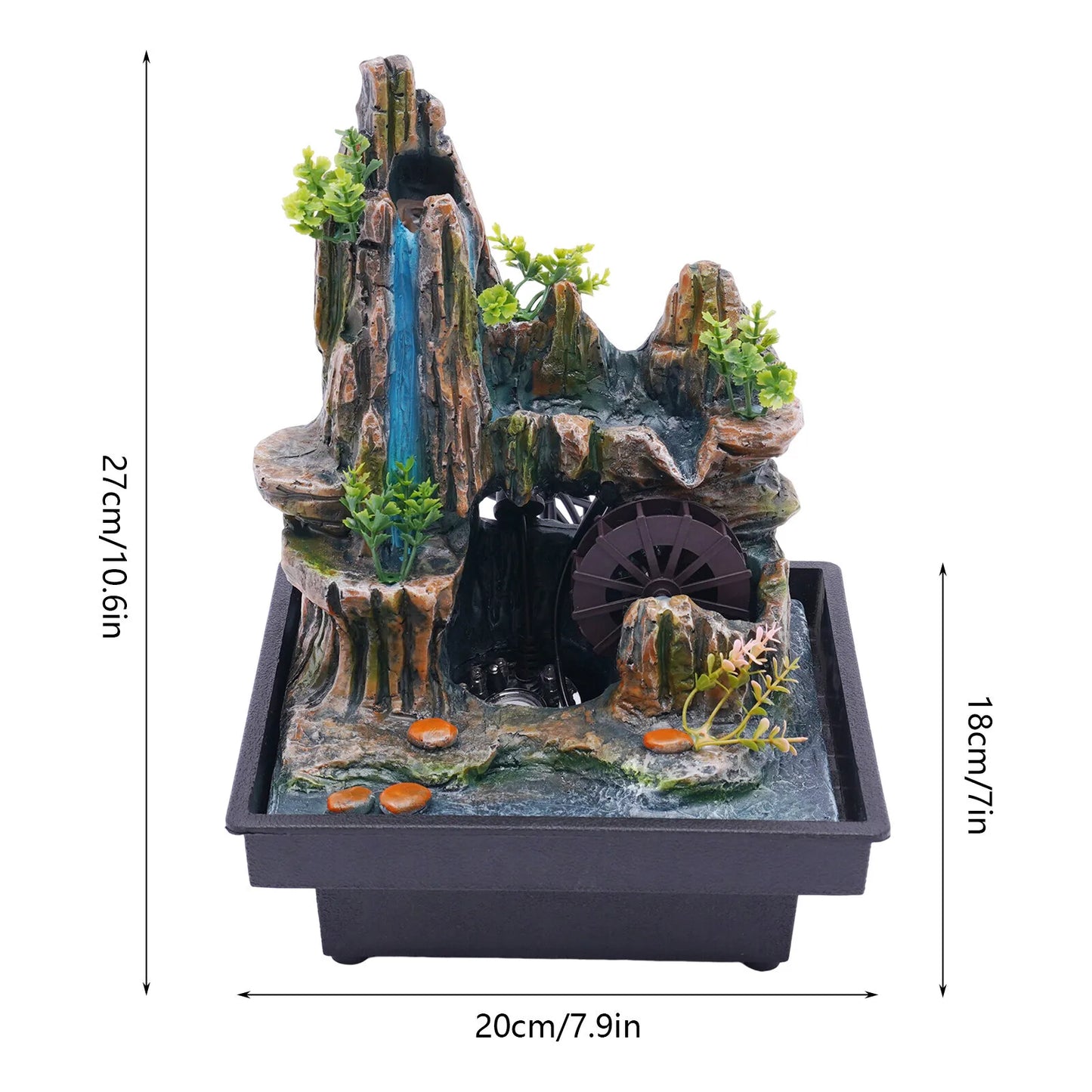 Multi-Function Desktop Waterfall, Windmill Fountain with LED Mist & Fish Tank, 3-in-1 Relaxing Water Feature for Home Decor