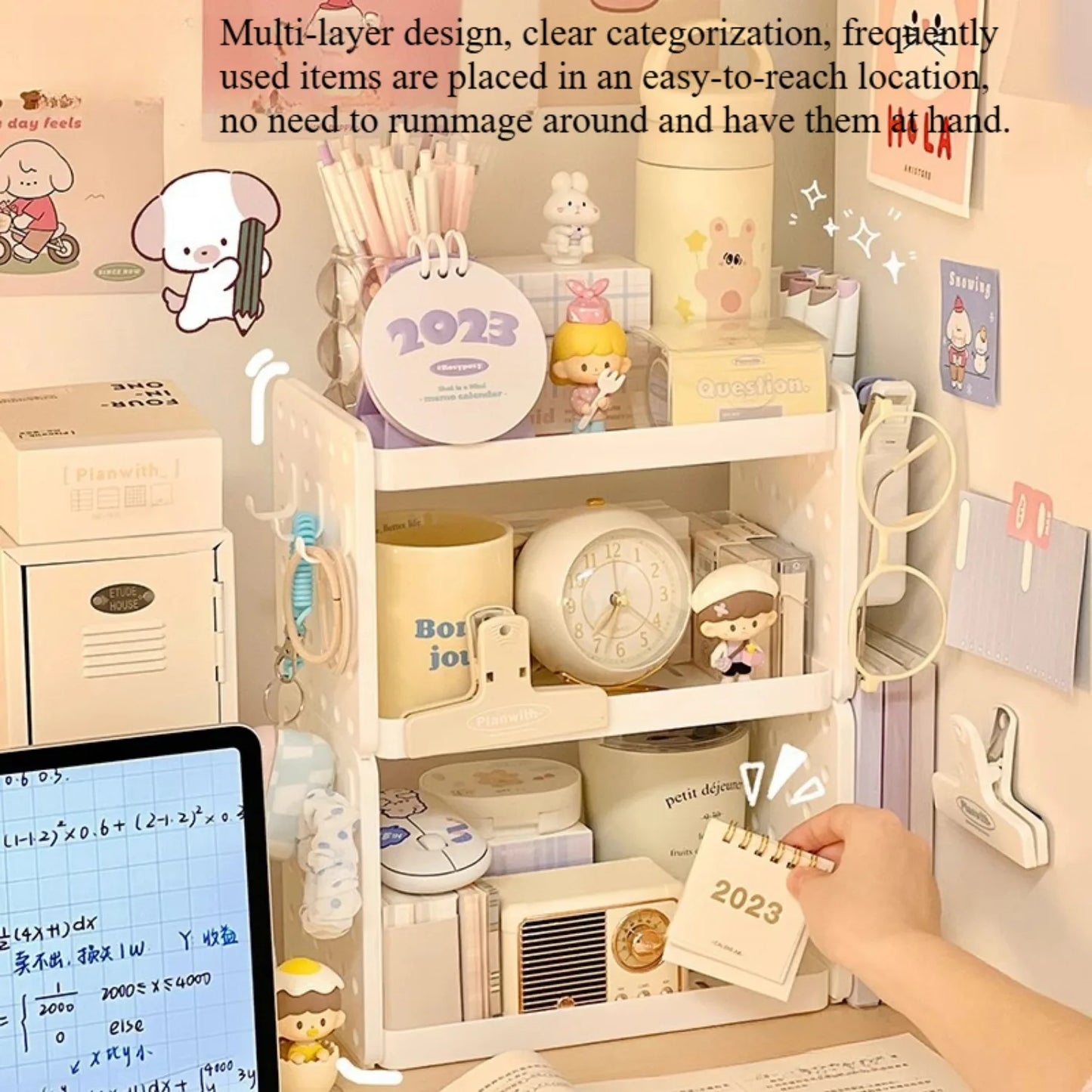 Multi-functional 3-tier Desktop Organizer, Desktop Shelf, Hole Board