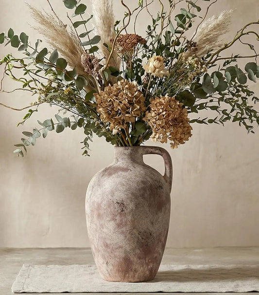 Ceramic Flower Vase with Handles,10" Neutral Tall Clay Terracotta Vases Farmhouse Table Vases with Handle Living Room De