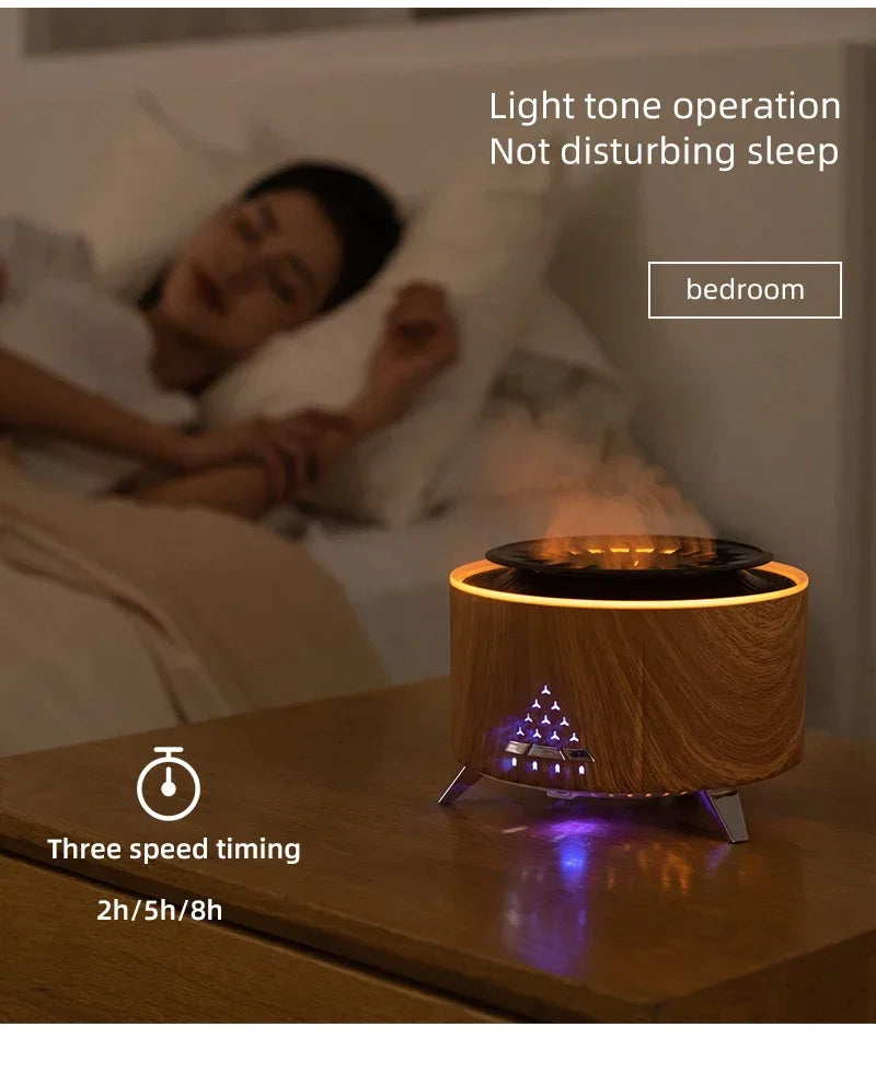 Flame Aroma Diffuser with White Noise Volcanic Lava Large Humidifier Jellyfish Mist Style Essential Oil Diffuser 3 Speed Modes
