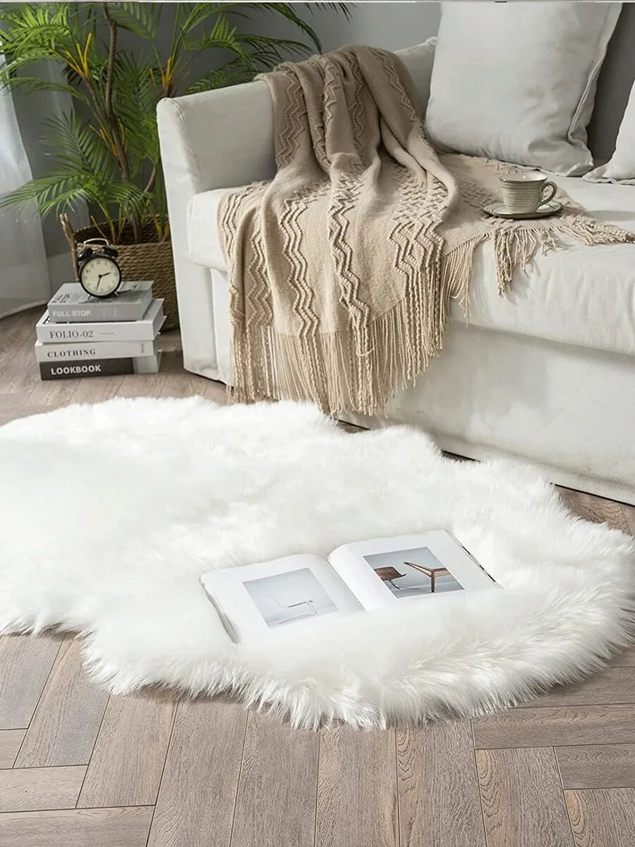 1PC Soft Faux Fur Rug White Fluffy Area Rug For Living Room