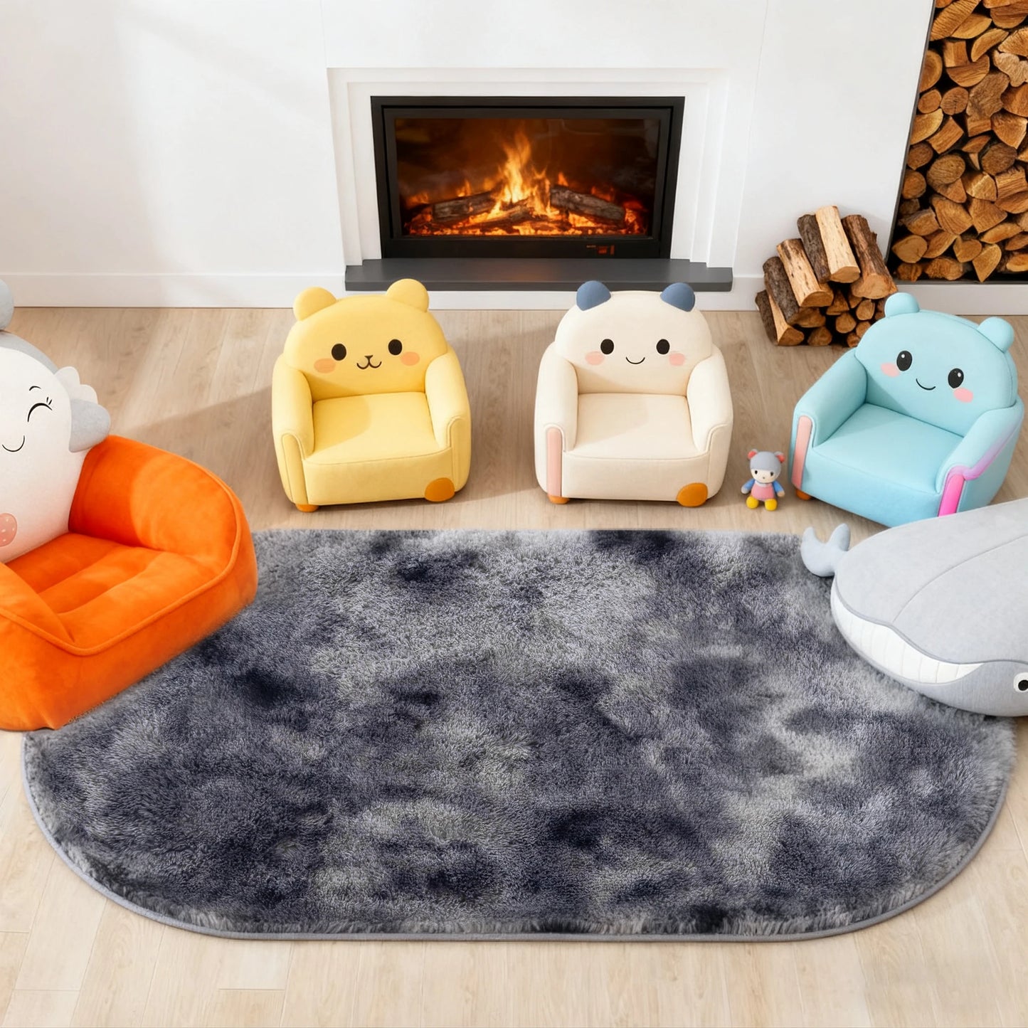 Fluffy Oval Rug Carpets for Living Room Home Decoration Warm Floor Mat