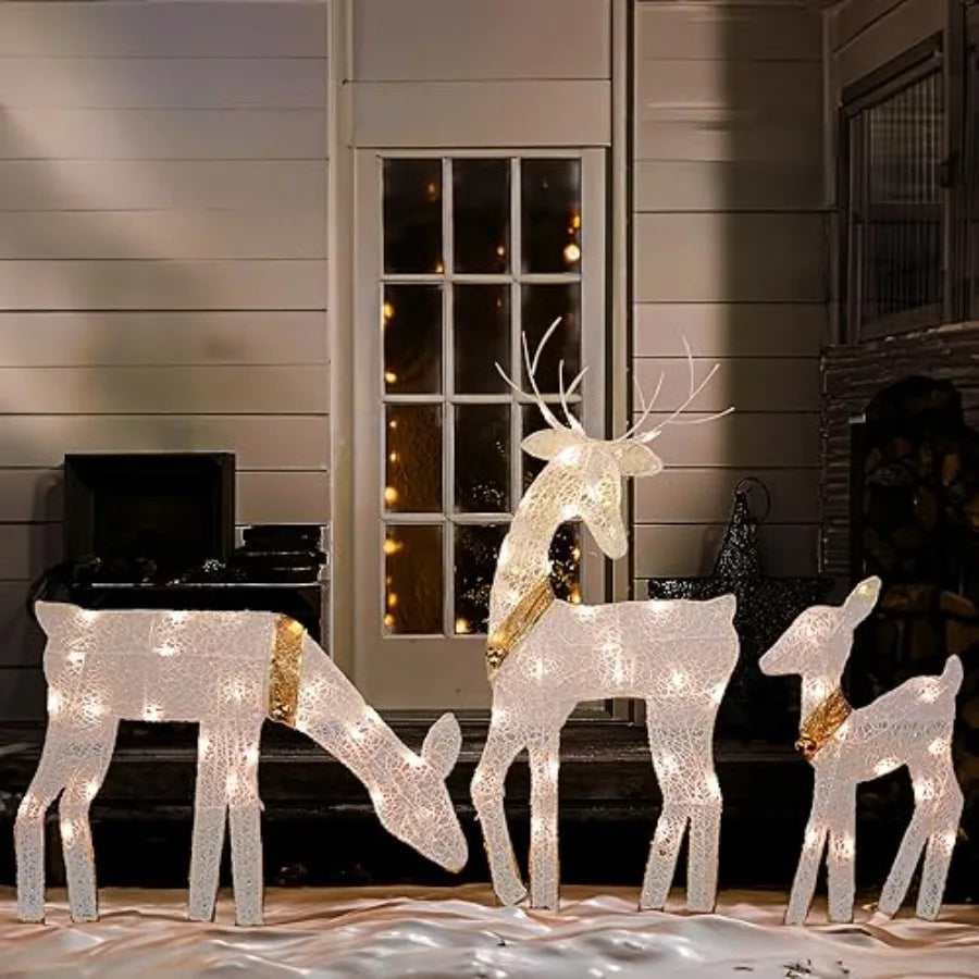 Christmas Outdoor Decoration, 3-Piece Lighted 2D Family with 60 L, Pre-Lit Light Up Deer Set, Waterproof Outdoor Christmas Deer