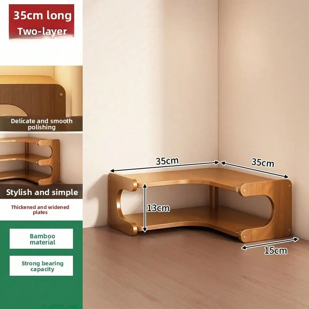 MultiTier Bamboo Corner Desk Shelf Natural Wood Rectangular Corner Organizer For Plants, Books Stationery SpaceSaving Desktop S