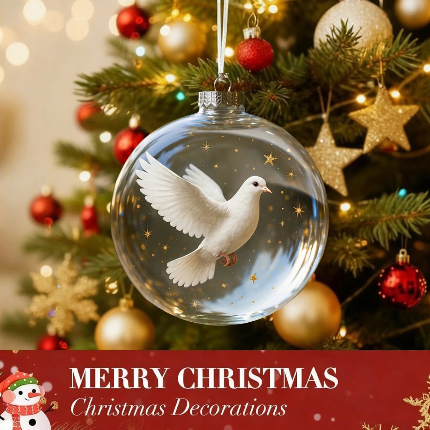 Nature's Birds Crystal Glass Ornament Set Clear Christmas Balls Xmas Tree Hanging Pendant for Holiday Christmas Party Home Decor