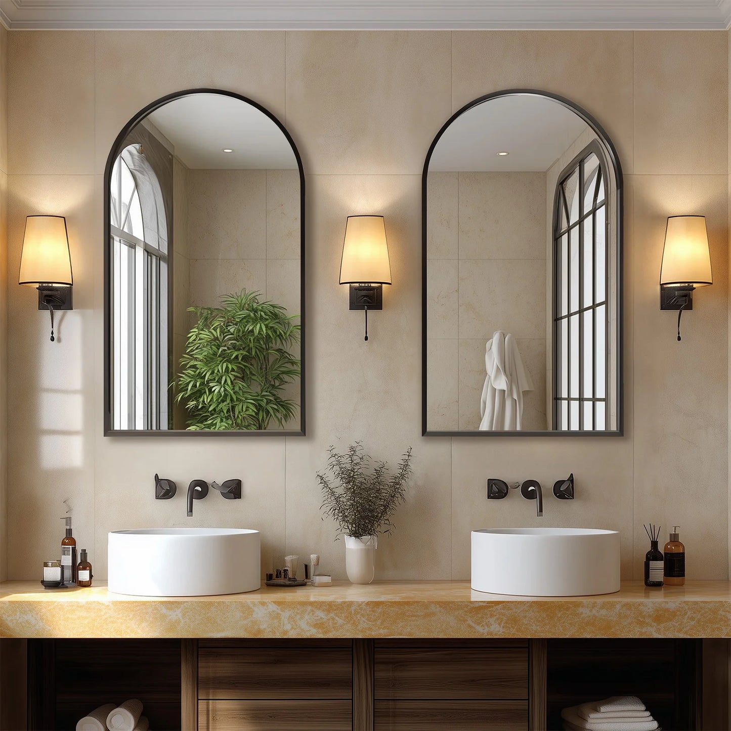 JHK 26"x38" Arched Metal Framed Bathroom Mirrors for Wall  Hanging Mirror Glass Mirror Modern Wall Decor For Bedroom Entryway
