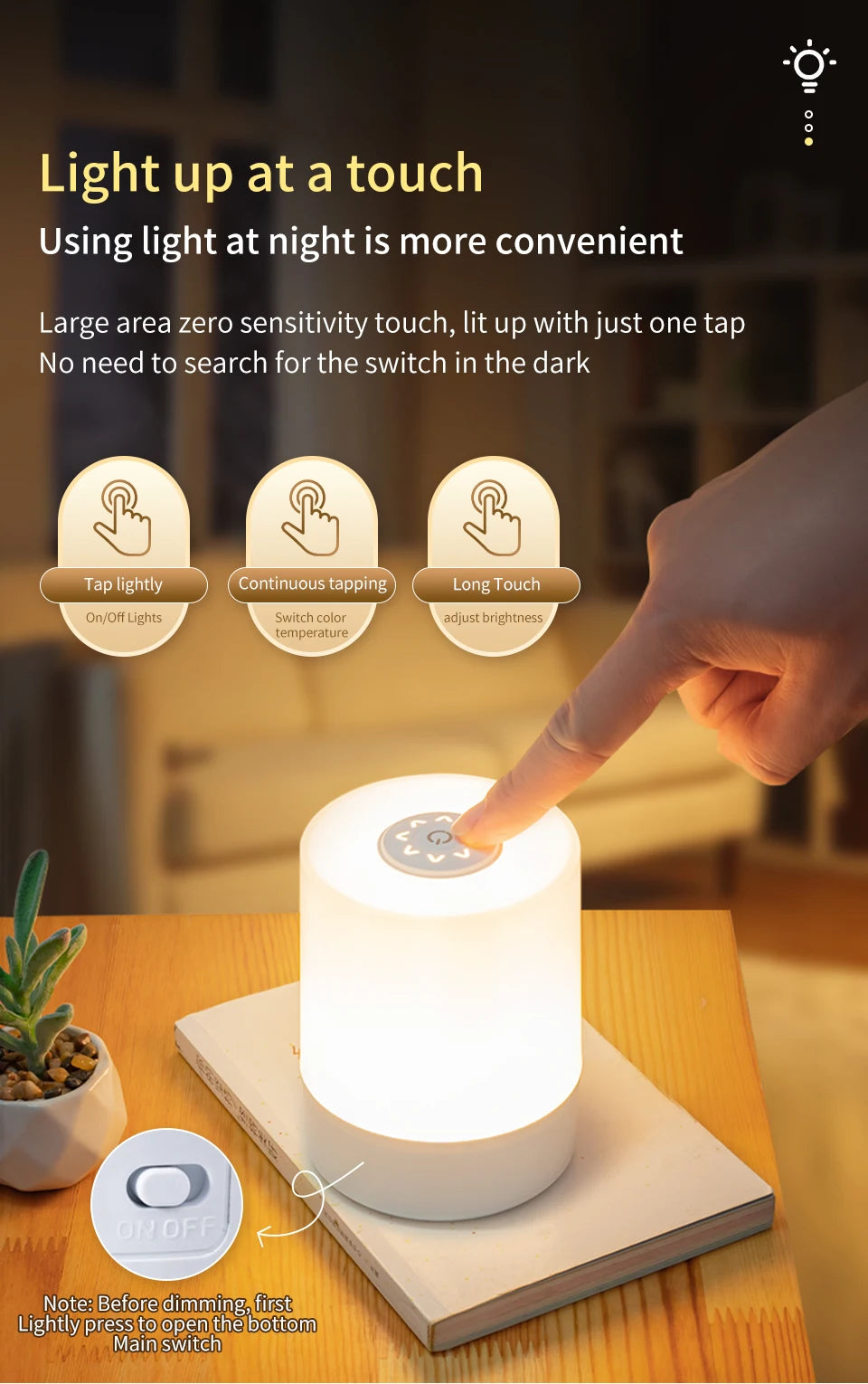Remote Control Switch Rechargeable Three Colors Lights Night Lamp