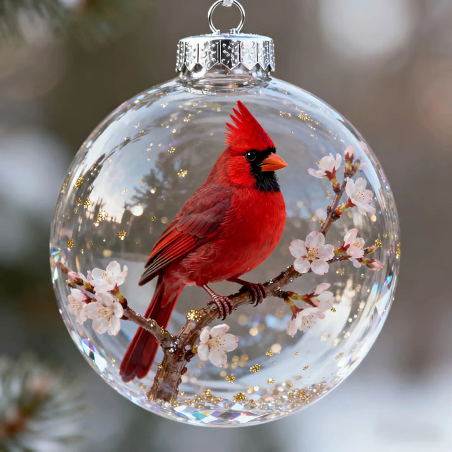 Nature's Birds Crystal Glass Ornament Set Clear Christmas Balls Xmas Tree Hanging Pendant for Holiday Christmas Party Home Decor