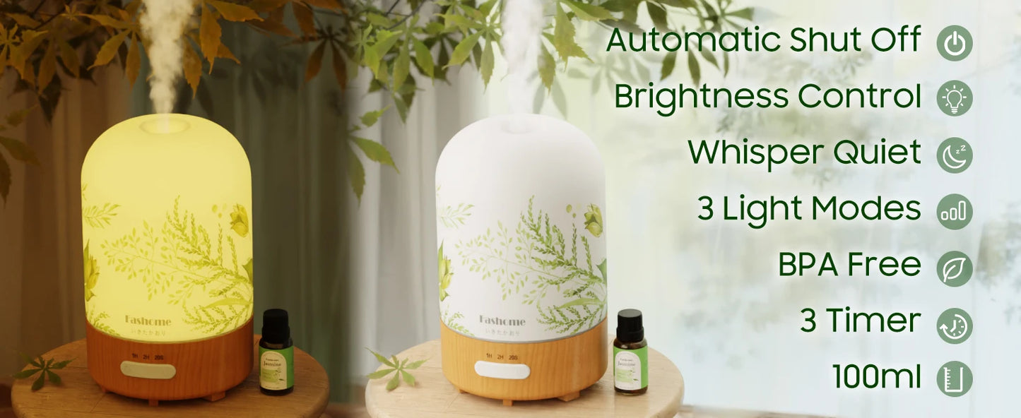 Essential Oil Diffuser, 100ML Ultrasonic Aromatherapy Fragrant Oil Vaporizer Humidifier