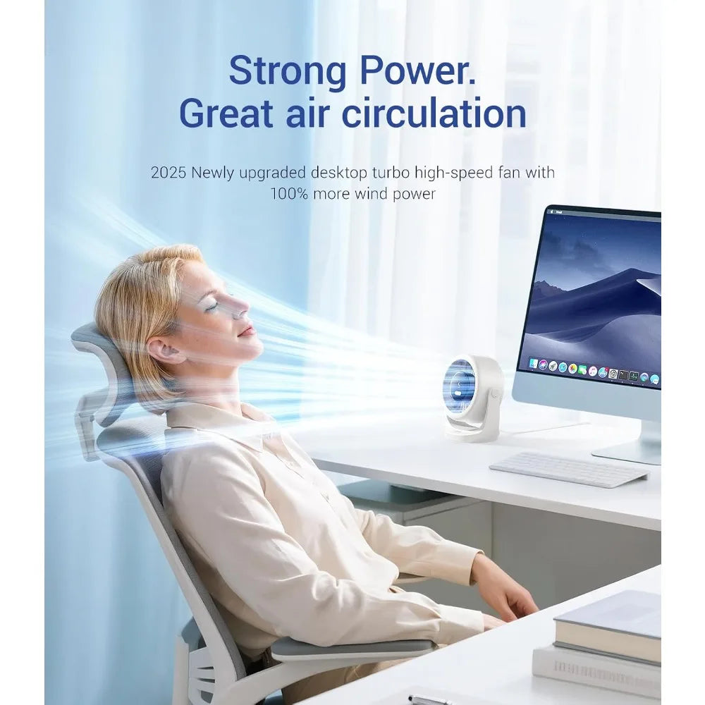 USB Desk Turbo Fan, Ultra-Quiet Mini Desk Fan, Powerful Wind, LED Display, 5 Speed, 360° Rotating Small Portable Fan for Home, Office and Outdoor Cool Tech Gadgets