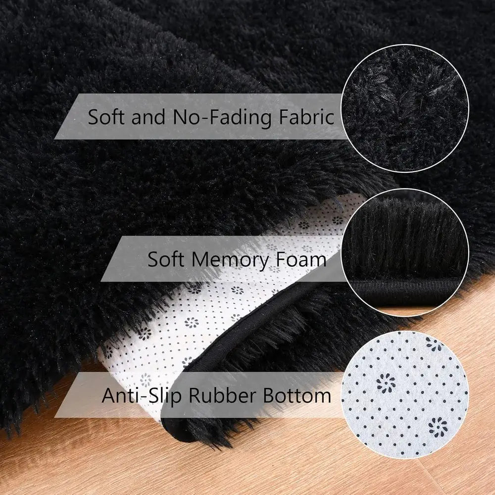 3x5 Non-Slip Black Shag Rug - Plush, Soft Carpet for Living Room, Bedroom, Nursery, Dorm
