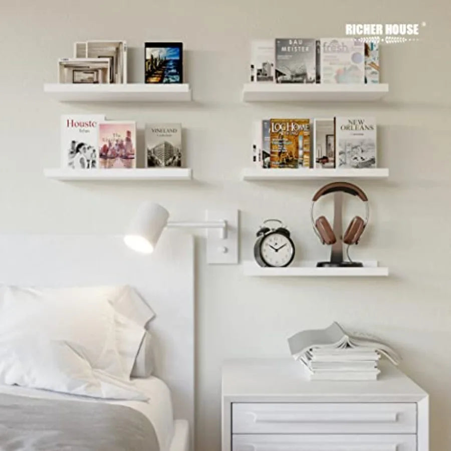 5 Set White Floating Shelves Wall Mounted Shelves for Wall Decor