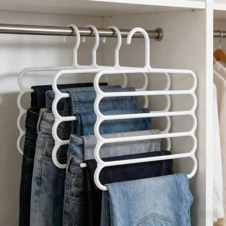 5/10pcs Home Use Space Saving Clothes Hanger,Multi-Function Closet Organizers And Storage,Non Slip Plastic Multi-Layer Clothing Rack,Suitable For Storing Pants Jeans Scarf Dorm Room Essentials For College Students