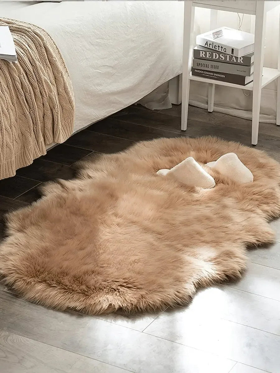 1PC Soft Faux Fur Rug White Fluffy Area Rug For Living Room