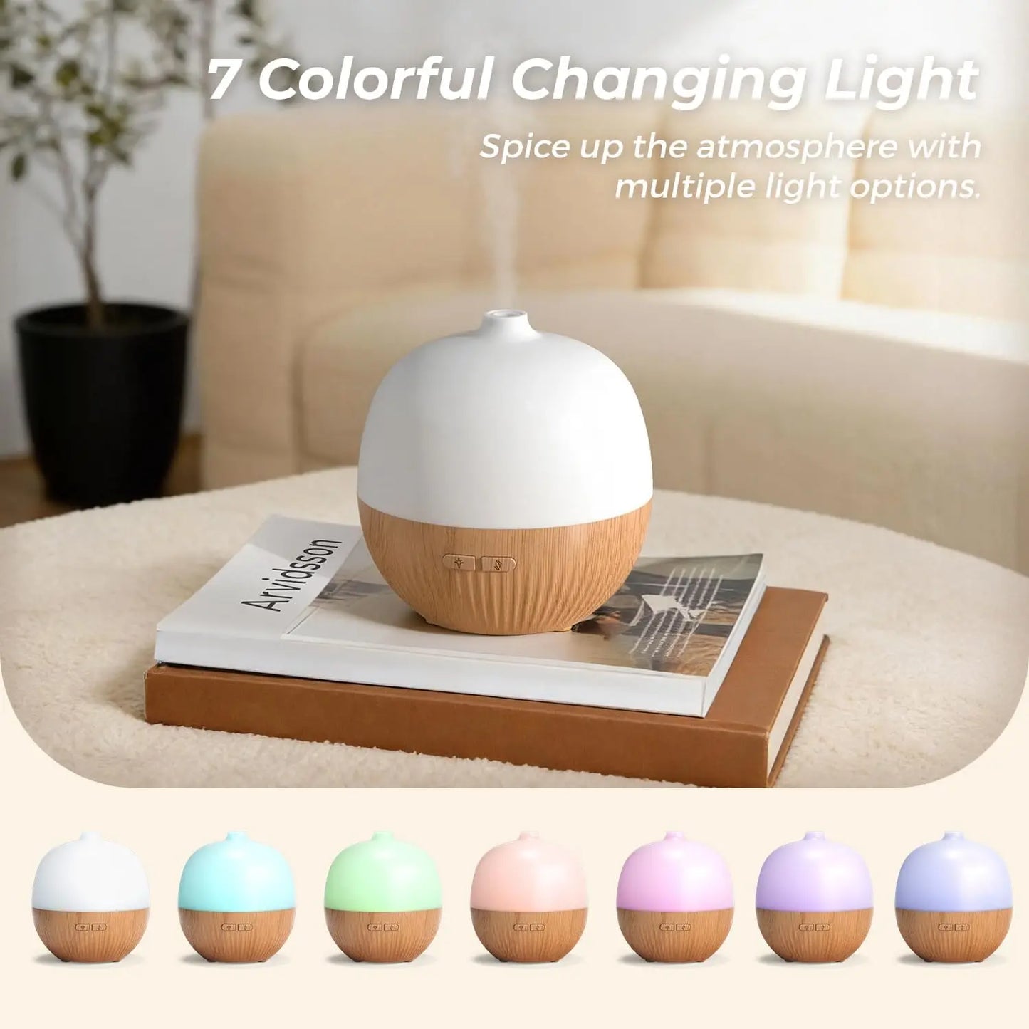 Essential Oil Diffuser, 100ml Small Aromatherapy Diffuser with Mood Light, Ultrasonic Oil Diffusers for Home, Mini Diffuser for Essential Oils, Gift for Women