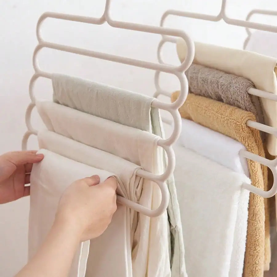 5/10pcs Home Use Space Saving Clothes Hanger,Multi-Function Closet Organizers And Storage,Non Slip Plastic Multi-Layer Clothing Rack,Suitable For Storing Pants Jeans Scarf Dorm Room Essentials For College Students