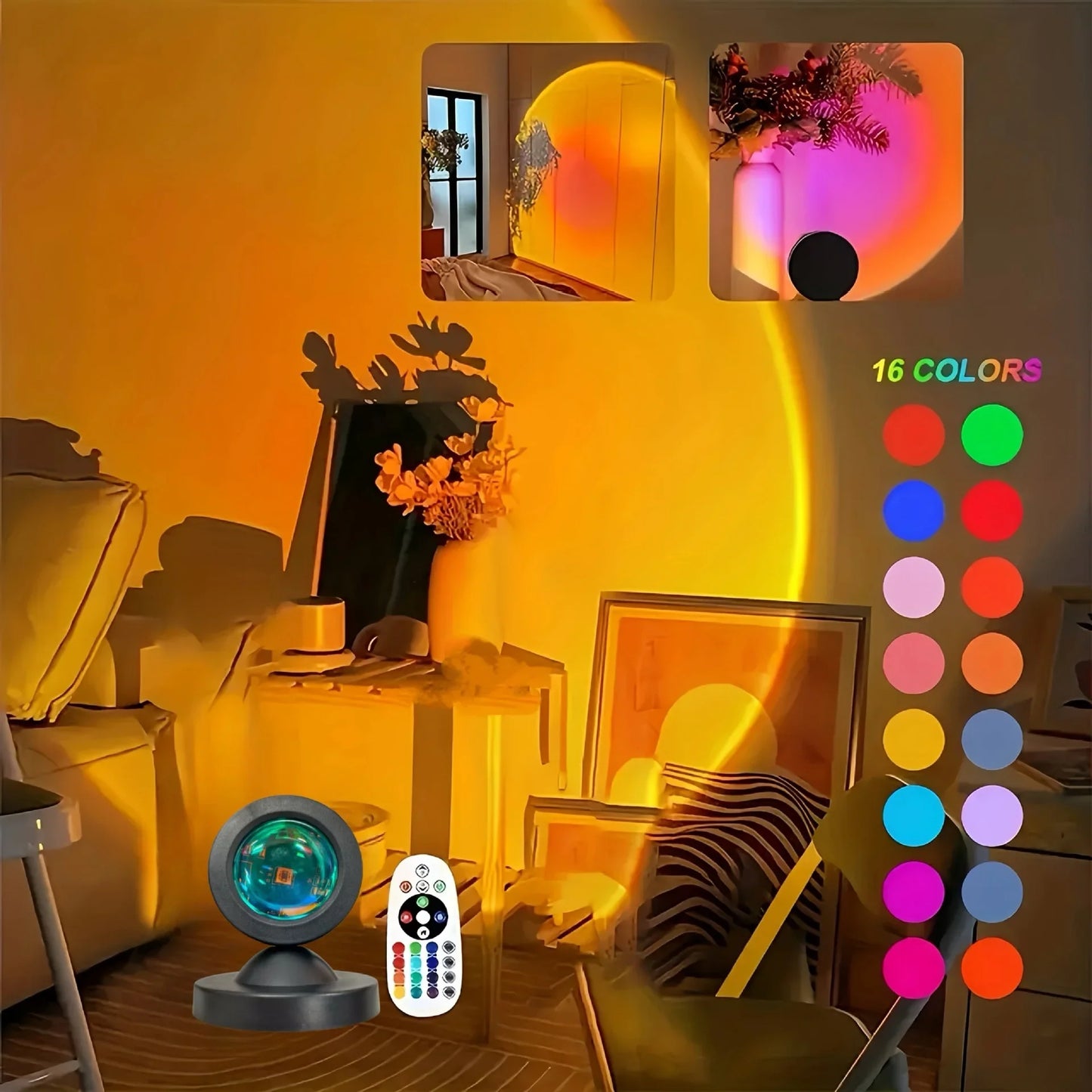 Sunset Light Projection LED Light with Remote Control, 16 Colors Night Light, RGB Lighted Sunrise Lights Room Decoration Photogr
