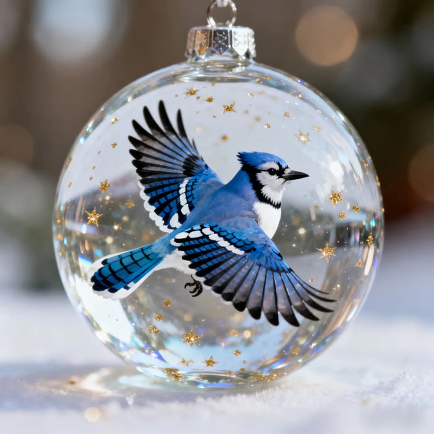Nature's Birds Crystal Glass Ornament Set Clear Christmas Balls Xmas Tree Hanging Pendant for Holiday Christmas Party Home Decor