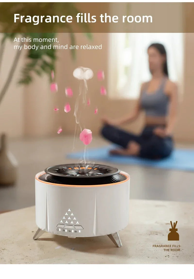 Flame Aroma Diffuser with White Noise Volcanic Lava Large Humidifier Jellyfish Mist Style Essential Oil Diffuser 3 Speed Modes