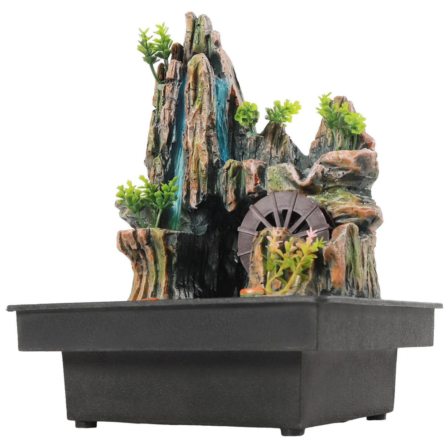 Multi-Function Desktop Waterfall, Windmill Fountain with LED Mist & Fish Tank, 3-in-1 Relaxing Water Feature for Home Decor