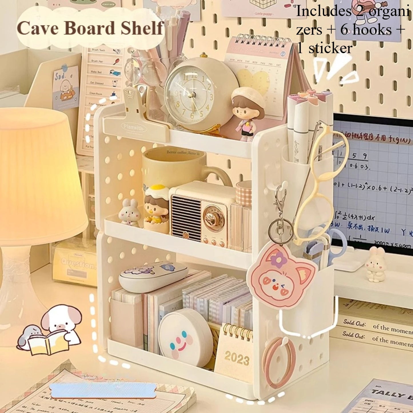 Multi-functional 3-tier Desktop Organizer, Desktop Shelf, Hole Board