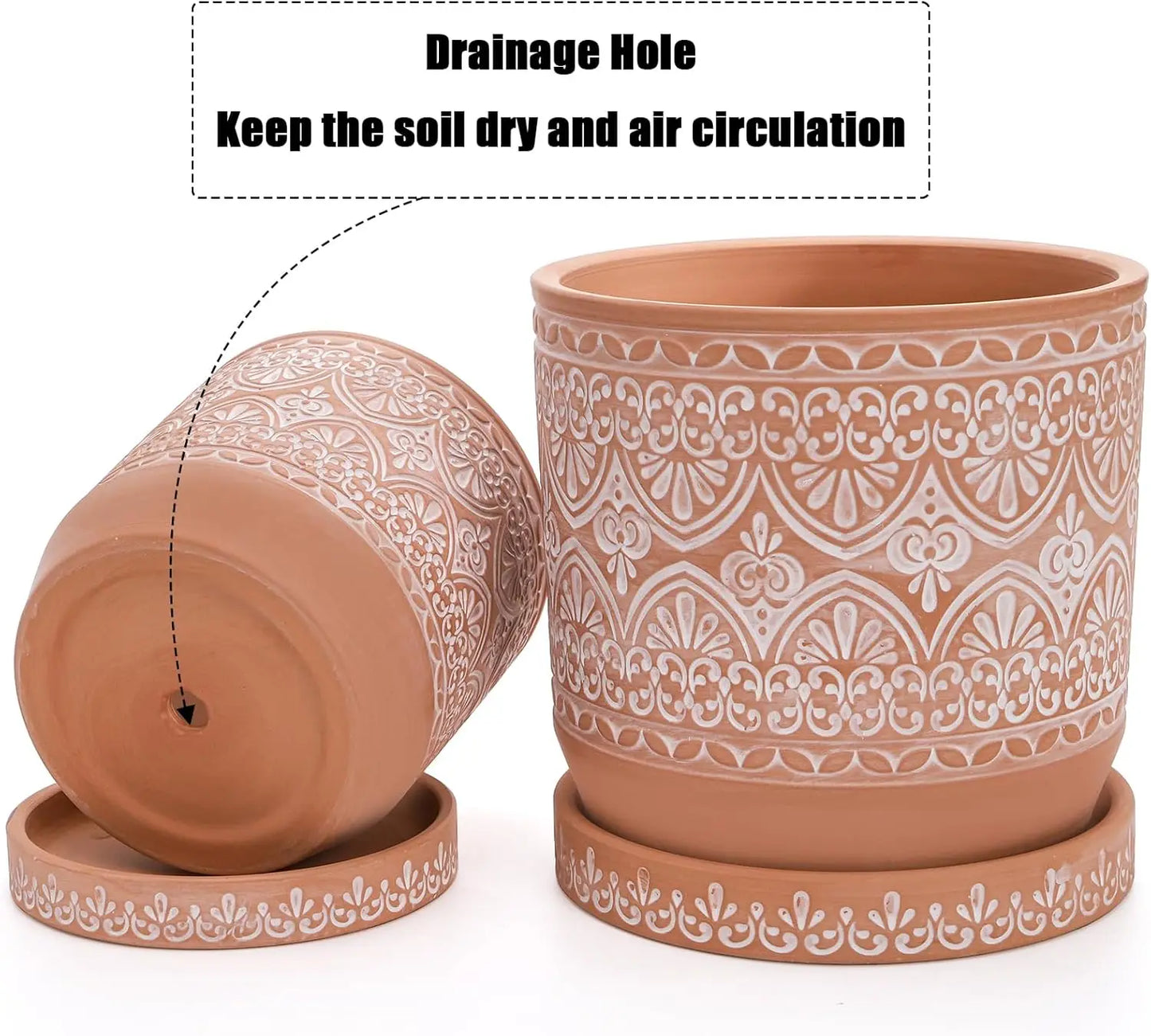 Set of 2 Terracotta Plant Pots 4 Inch 6 Inch, Small Medium Clay Planter Pot, Ceramic Cactus Flower Succulent Pot with Drainag