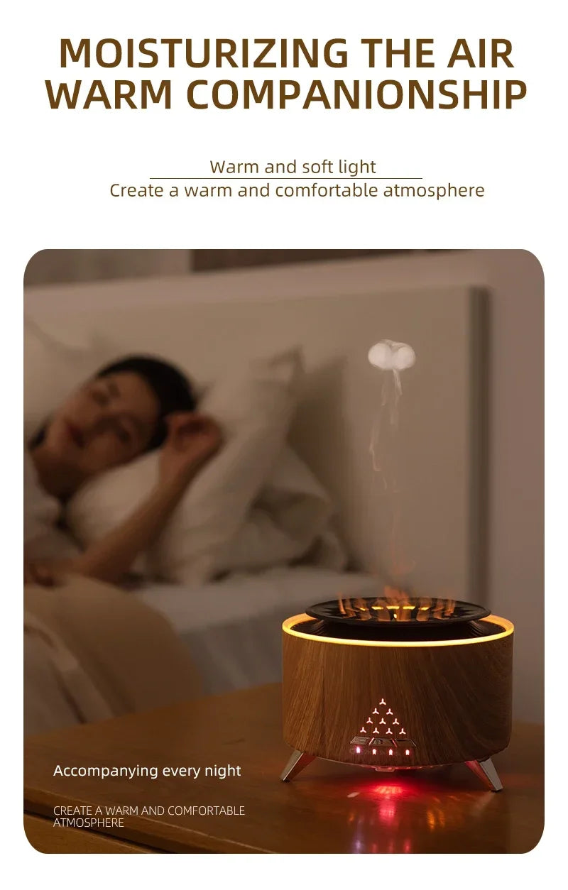 Flame Aroma Diffuser with White Noise Volcanic Lava Large Humidifier Jellyfish Mist Style Essential Oil Diffuser 3 Speed Modes