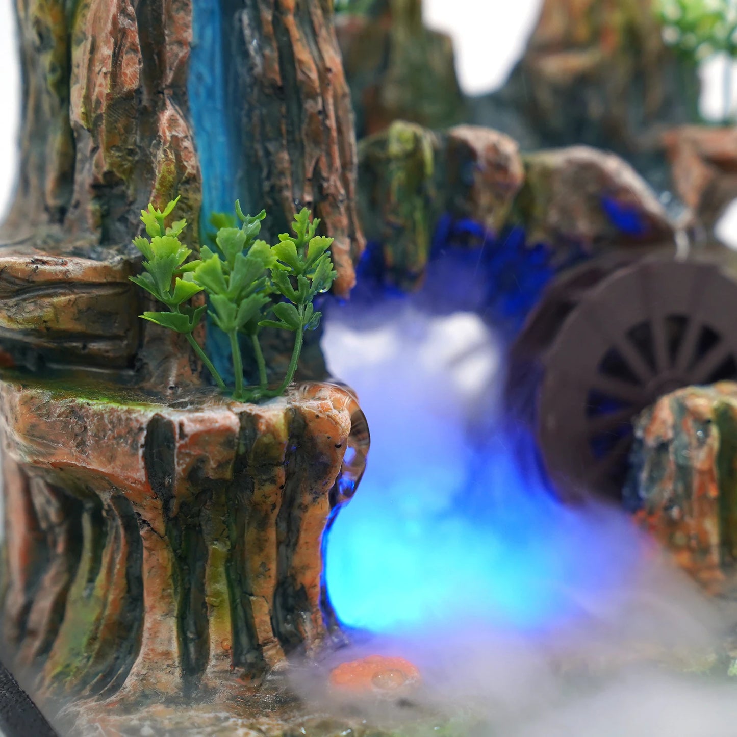 Multi-Function Desktop Waterfall, Windmill Fountain with LED Mist & Fish Tank, 3-in-1 Relaxing Water Feature for Home Decor